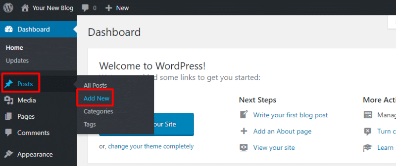 Creating a new post on a free WordPress blog.